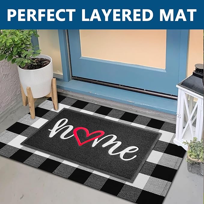 EARTHALL Door Mat Outside Inside Home Doormat, 30"x17.5", Durable Floor Mat Non Slip Mat Ultra Absorb Mud Easy Clean Front Doormat for Garage, Entryway, Patio, High Traffic Areas, Black