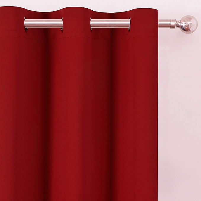 LEMOMO Red Blackout Curtains 66 x 63 Inch Length/Set of 2 Curtain Panels/Thermal Insulated Room Darkening Blackout Curtains for Bedroom