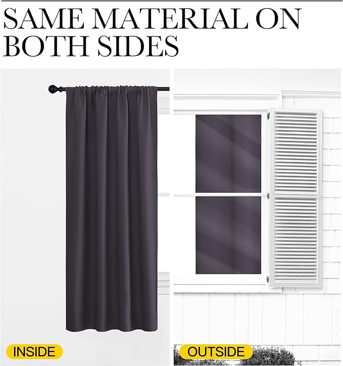 NICETOWN Blackout Curtains for Living Room, Greyish Purple, 2 Panels, 42 by 63, Darkening Window Curtain Panels, Easy-Care Solid Thermal Insulated Draperies/Drapes for Daughter Room