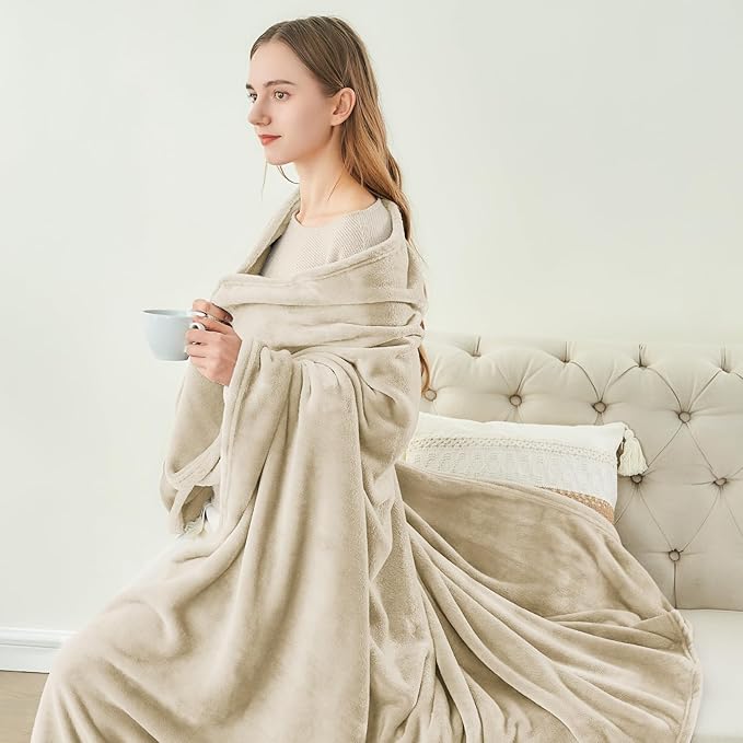 BEDELITE Fleece Blanket Linen Throw Blanket for Couch & Bed, Luxury Plush Cozy Fuzzy Blanket 50" x 70", Super Soft Warm Lightweight Fall Throw Blanket for Travel Camping
