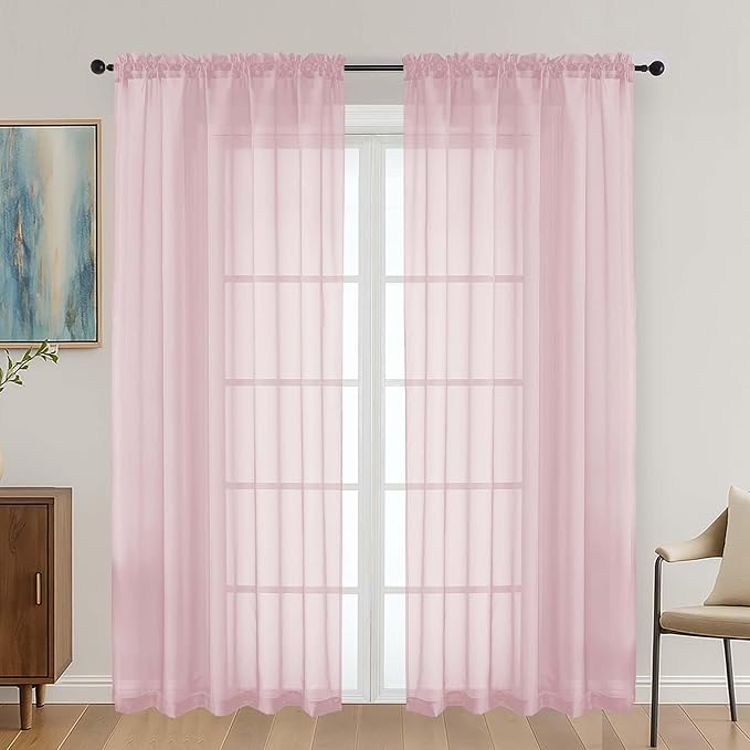 OVZME Blush Pink Sheer Curtains 72 Inches Long 2 Panels Set, Light Filtering Sheer Curtains for Living Room Bedroom 59 Inch Extra Wide, Modern Voile Filmy Rod Pocket Window Drapes, 59Wx72L Inches