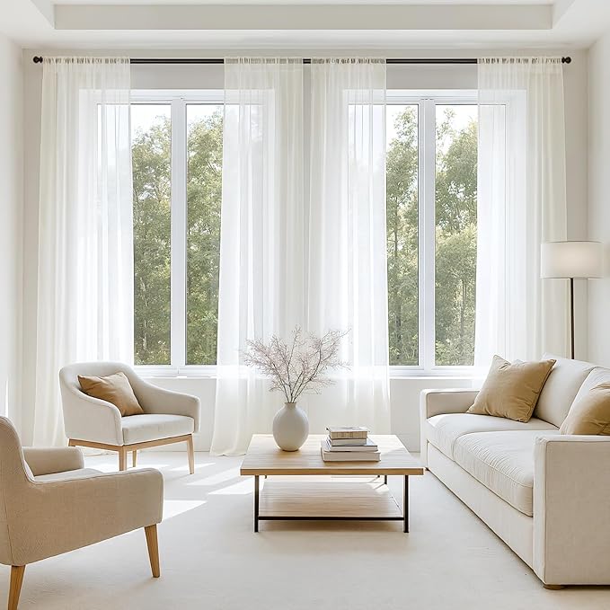 MIULEE Ivory Sheer Curtains 90 Inches Long, 4 Panels Set, Light Filtering Rod Pocket Voile Drapes for Living Room and Bedroom, Airy Soft Fabric Window Treatments, 42 x 90 Inches