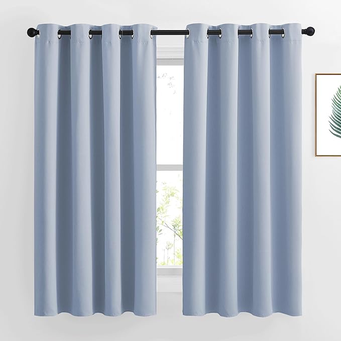 NICETOWN Blackout Curtains for Bedroom 63 inch Length 2 Panels - Window Treatment Thermal Insulated Solid Grommet Blackout for Living Room (52 by 63 Inch,Vintage Blue)