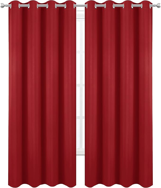 LEMOMO Blackout Curtains 52 x 84 inch/Bright Red Curtains Set of 2 Panels/Thermal Insulated Room Darkening Bedroom Curtains