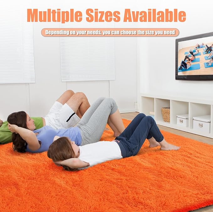 8x10 Fluffy Area Rugs for Living Room,Shag Area Rug for Bedroom,Soft Orange Fuzzy Rug Non-Shedding Indoor Plush Carpet for Kids Bedroom Nursery Home Decor
