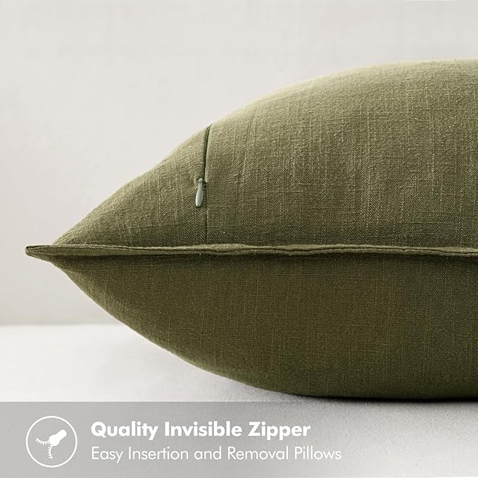 MIULEE Decorative Linen Euro Sham Pillow Covers 24x24 Inch Green Boho Farmhouse Neutral Couch Throw Pillows for Bed Pack of 2 Accent Outdoor Pillowcase Modern Sofa Cushion Livingroom Home Decor