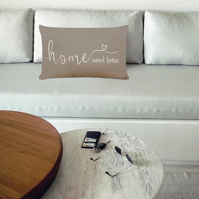 MFGNEH Home Sweet Home Quotes Farmhouse Pillow Covers, 12x20 Inch, Decorative Throw Pillow Case, Housewarming Gift, Grey