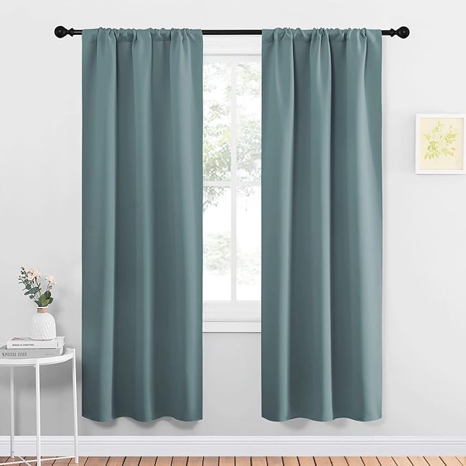 NICETOWN Greyish Blue Blackout Curtains Panels for Window, Thermal Insulated Rod Pocket Blackout Drapes/Draperies for Living Room (2 Panels, W34 x L72 inches)