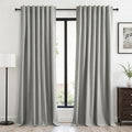 Grey Linen Blackout Curtains 95 Inch Long 2 Panels Back Tab Thermal Insulated Light Blocking Curtain for Living Room 100% Black Out Drape for Bedroom Neutral Rustic Farmhouse 52x95 Length Frost Grey