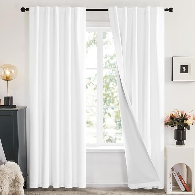 Deconovo Blackout Curtains for Bedroom & Nursery, Thermal Insulated Drapes, Back Tab & Rod Pocket, Noise Reducing, Energy Saving Room Darkening for Living Room White 42W x 84L Inch