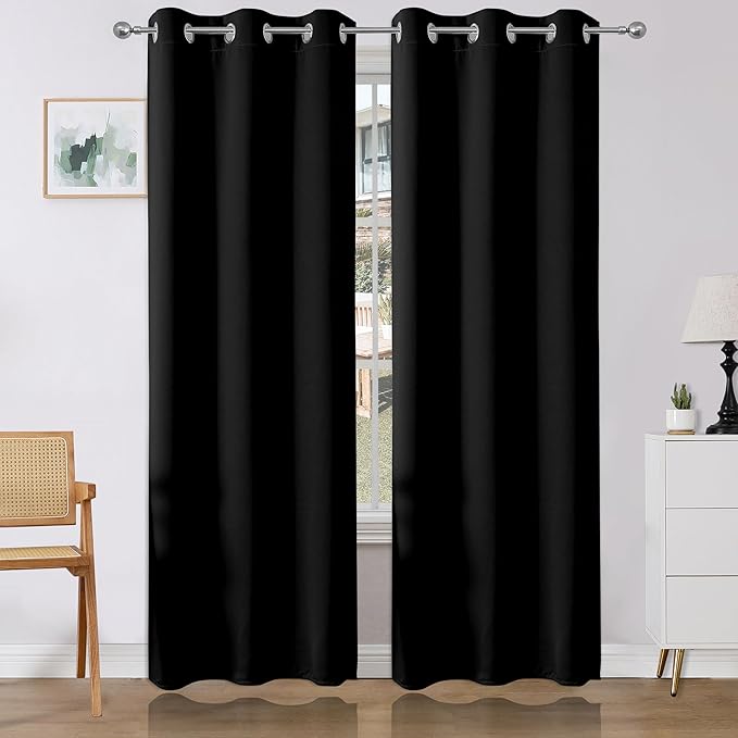 Joydeco Blackout Curtains 90 Inches Long 2 Panels Set, Thermal Insulated Long Curtains& Drapes 2 Burg, Room Darkening Drapes for Bedroom Living Room (Black, W37 x L90 Inch)