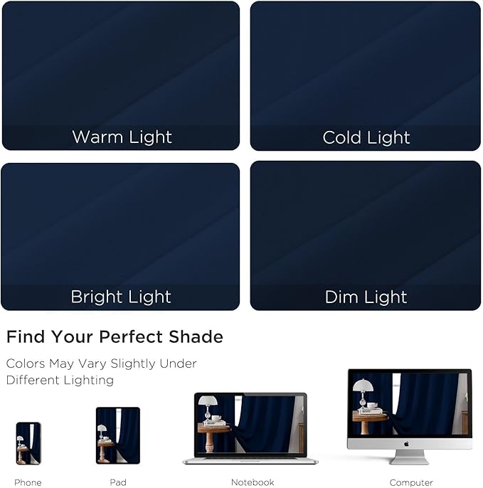 CUCRAF Navy Blue Blackout Curtains 84 inch Length 2 Panels Set, Rod Pocket Room Darkening Drapes for Bedroom Living Room, Insulated Thermal Light Blocking Window Curtain (W52 x L84 Inch)