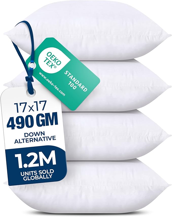 Utopia Bedding Throw Pillows (Set of 4, White) – 17 x 17 Inches Down Alternative Pillows for Bed, Sofa, and Couch - Fluffy Decorative Stuffer Pillow for Indoors & Outdoors