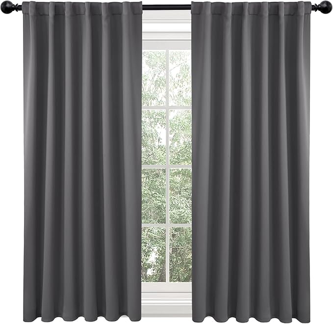 Deconovo Blackout Curtains, Thermal Insulated, W52 x L45 2 Panels, Back Tab, Machine Washable, Room-Darkening Drapes for Bedroom/Living Room Dark Grey