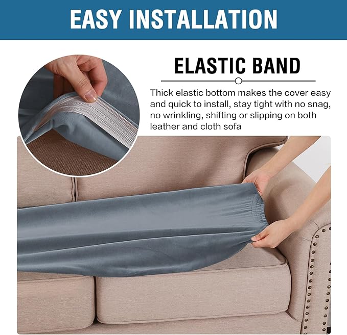 H.VERSAILTEX Velvet Stretch Individual Couch Cushion Cover Plush Slipcover for Loveseat & Sofa Seat Cushion Furniture Protector Seat Cover (1 Piece Loveseat Cushion Cover, Stone Blue)