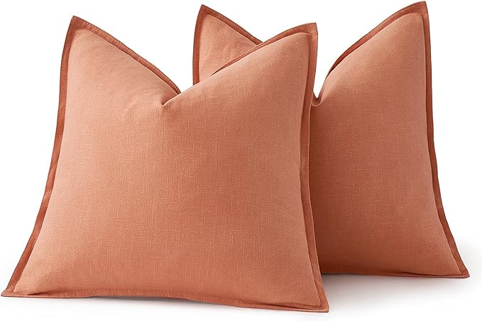 MIULEE Decorative Linen Euro Sham Pillow Covers 24x24 Coral Boho Farmhouse Neutral Spring Couch Throw Pillows for Bed Pack of 2 Accent Modern Pillowcase Summer Sofa Livingroom Home Decor