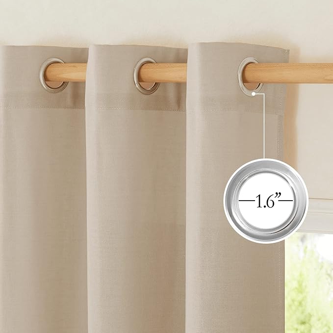 NICETOWN Flax Taupe Linen Curtains for Room Divider, Grommet Top Thick Flax Semi Sheer Vertical Drapes Privacy Assured with Light Filtering for Sliding Glass Door, W68 x L96, 2 Pieces