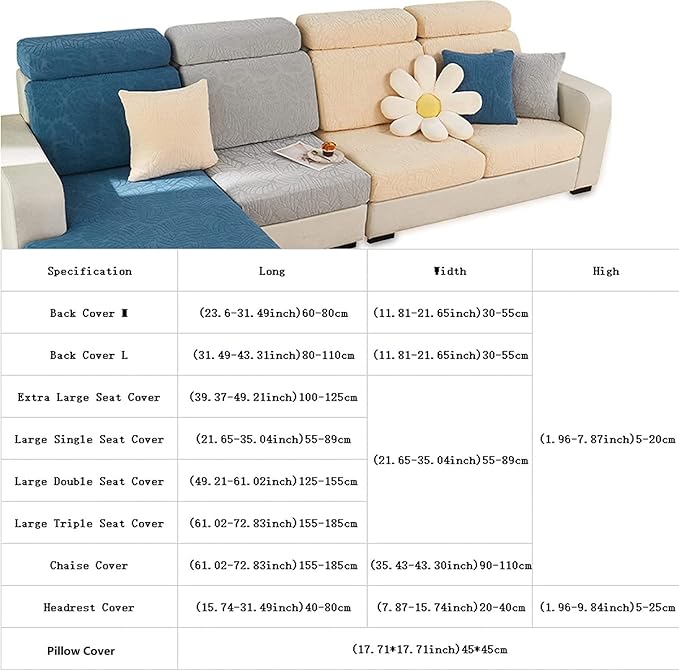 Couch Cushion Covers for Sofa Couch Covers Wear-Resistant Universal Sofa Cover Washable Stretch for Sectional Slipcovers (Texture-Sea Blue,Large Double Seat Cover)
