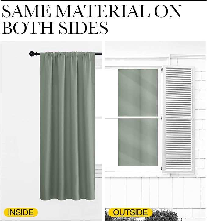 NICETOWN Window Curtains Blackout Drapes - Thermal Insulated Solid Rod Pocket Blackout Curtains/Draperies for Living Room (Sage Green, One Pair, 62 by 63-Inch)