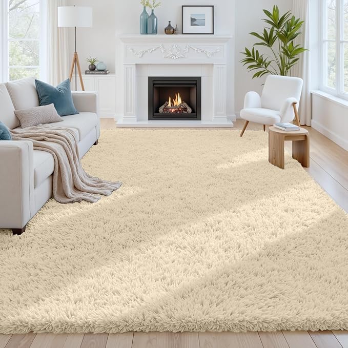 6x9 Area Rugs for Living Room Rug: Soft Fluffy Shag Beige Rugs for Bedroom, Non-Slip Large Fuzzy Plush Rug Indoor Floor Carpet for Nursery Kids Boys Girls Room, Dorms, Playroom, Modern Home Decor