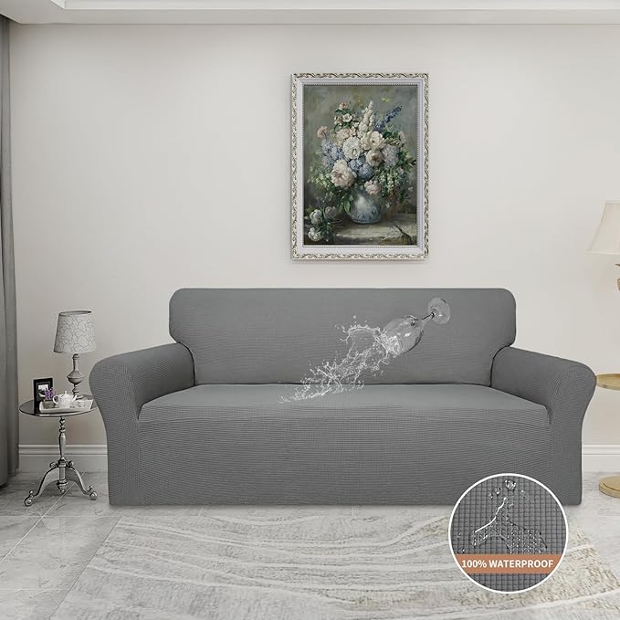 Easy-Going 100% Waterproof Couch Cover, Dual Waterproof Sofa Cover, Stretch Jacquard Sofa Slipcover, Leakproof Furniture Protector for Kids, Pets, Dog and Cat (Sofa, Grey)