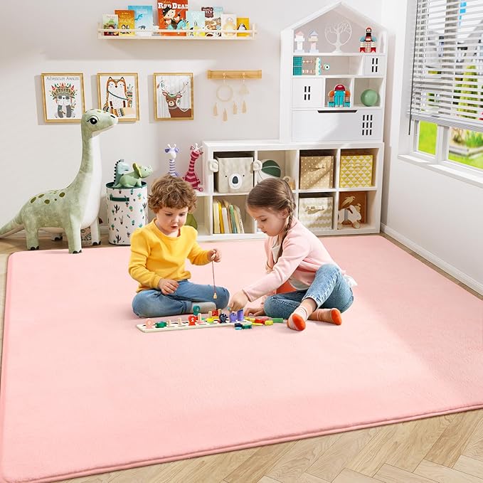 Amearea Large Modern Area Rugs for Bedroom Living Room, 6x9 Feet Pink Thickened Memory Foam Rug, Fluffy Indoor Washable Rugs Non Slip Minimalist Carpet for Boys Girls Dorm Nursery Room Decor