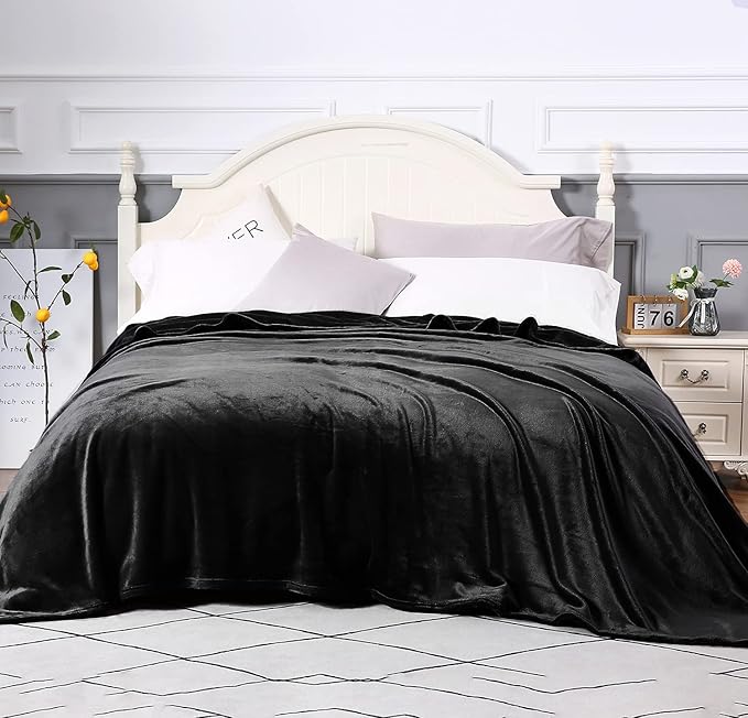 TASTHROW Large Flannel Fleece Throw Blanket, 90×108 Inch - Cozy Lightweight Thick Blanket - All Seasons Suitable for Women, Men and Kids (Black)