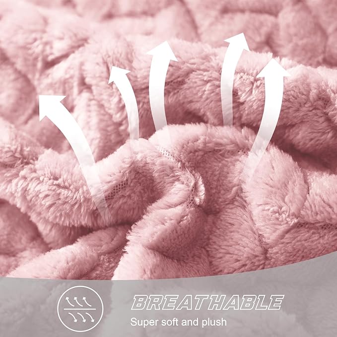 Exclusivo Mezcla Fleece Throw Blanket for Couch and Bed, 50x70 Inches Soft Cozy Jacquard Flannel Blankets, Lightweight Fuzzy Plush Warm Throws for Women, Pink