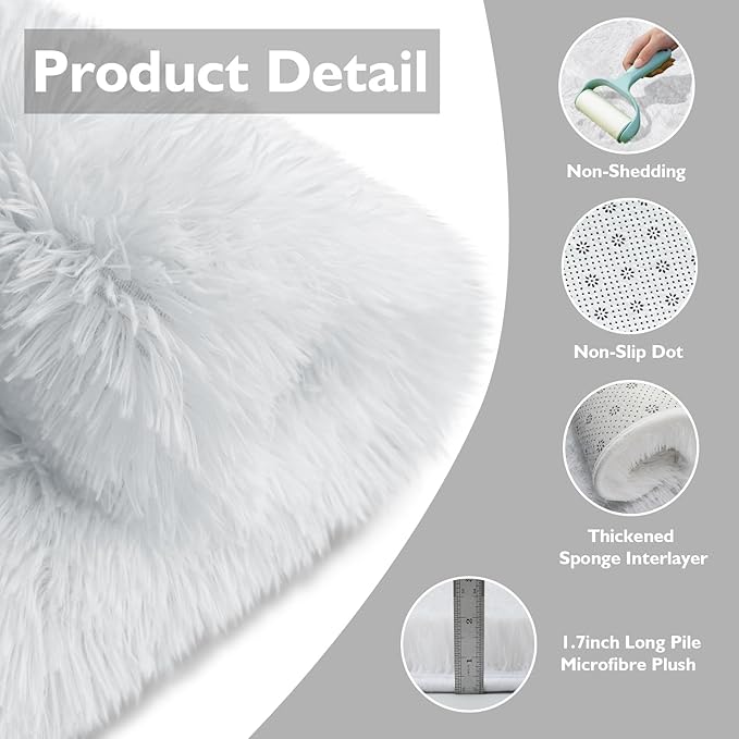 8x10 Fluffy Area Rugs for Living Room,Shag Area Rug for Bedroom,Soft White Fuzzy Rug Non-Shedding Indoor Plush Carpet for Kids Bedroom Nursery Home Decor