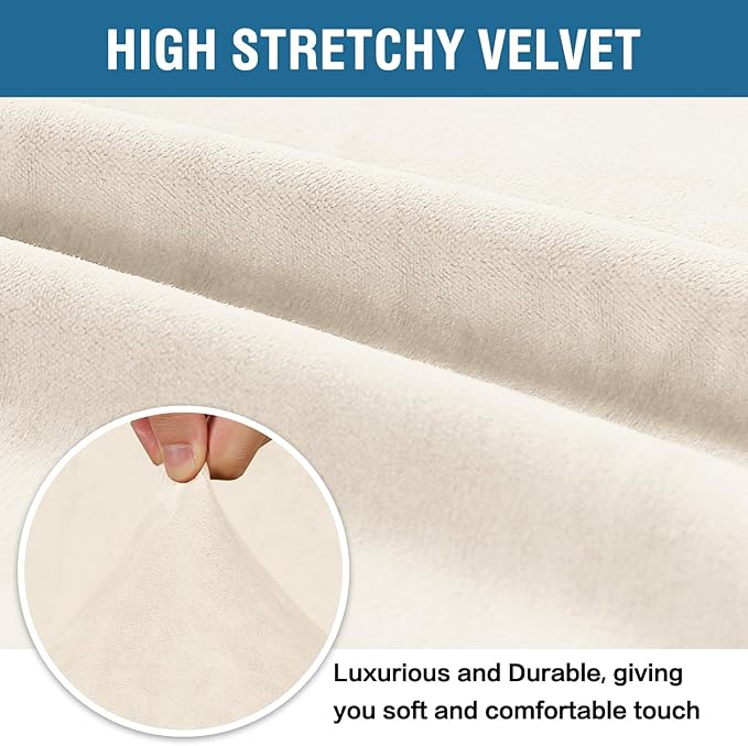 H.VERSAILTEX Stretch Velvet Sofa Covers for 3 Cushion Couch Covers Protector Soft with Non Slip Elastic Bottom, Crafted from Thick Comfy Rich Velour (Large Sofa 90"-97", Cream)