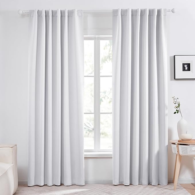 Deconovo Blackout Curtains, Thermal Insulated, W52 x L84 2 Panels, Back Tab, Machine Washable, Room-Darkening Drapes for Bedroom/Living Room Star White