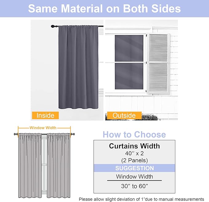Simplebrand Ava Grey Blackout Curtains for Bedroom 84 Inch Length 2 Panels Set, Solid Thermal Insulated Privacy Living Room Window Treatment Curtains Blackout Drapes, W40 x L84 Inch, Grey