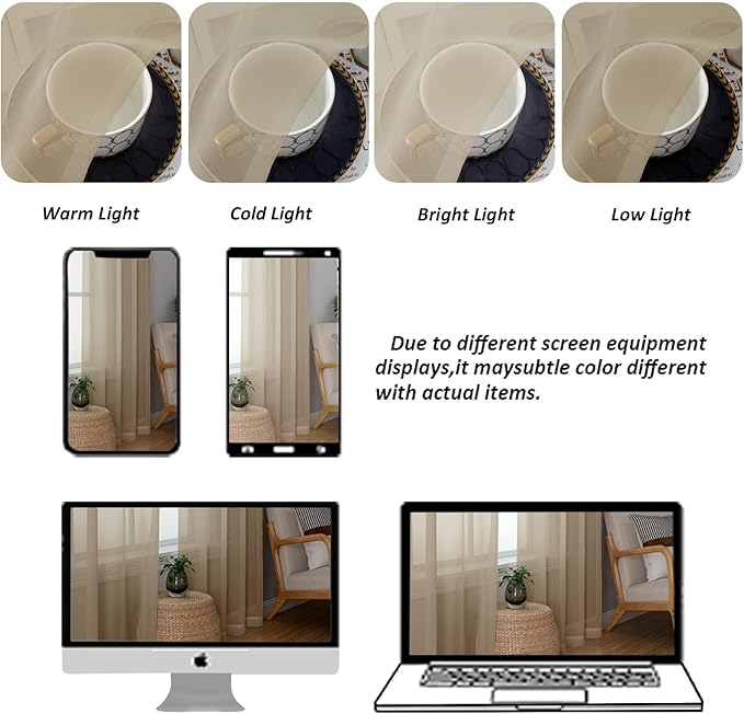 Chyhomenyc Taupe Sheer Curtains 84 Inches Long 2 Panels Set- Light Filtering Curtains for Bedroom, Soft Airy Voile Rod Pocket Living Room Window Drapes, 42Wx84L Inches, 2 PCS