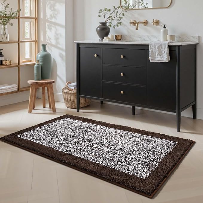 48x24 Long Bathroom Rugs Washable Non Slip, Brown Bath Mat for Bathroom Floor Tub, Soft Absorbent Quick Dry Mats for Shower,Bathtub,Home Decor