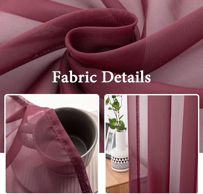 MIULEE 2 Panels Solid Color Sheer Christmas Window Curtains Elegant Window Voile Panels/Drapes/Treatment for Bedroom Living Room (54 X 84 Inches Wine Red)