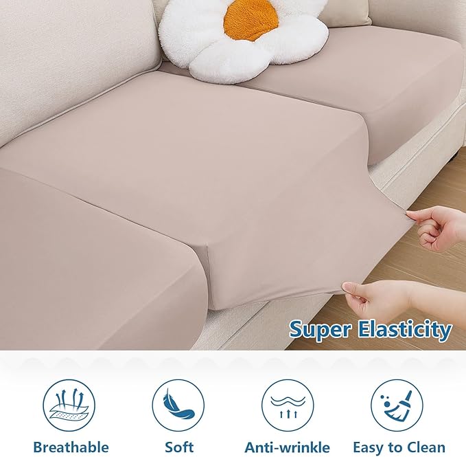 hyha Milk Silk Couch Cushion Covers for Sectional Sofa, Soft Sectional Sofa Couch Covers L Shape Washable, Outdoor Cushion Covers for Patio Furniture with Elastic Bottom(Chaise, Taupe)