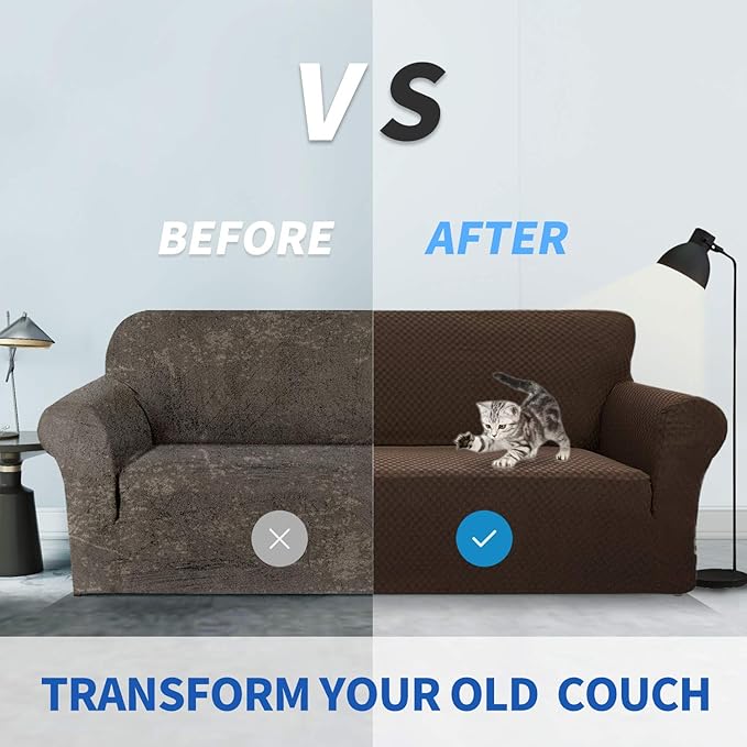 ZNSAYOTX 1 Piece Jacquard Couch Covers for 2 Cushion Couch High Stretch Loveseat Slipcover for Pets Dogs Anti Slip Love Seat Sofa Slipcover Furniture Protector (Loveseat, Dark Coffee)