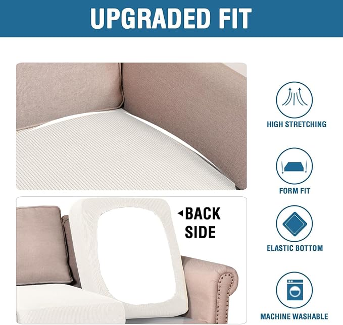H.VERSAILTEX Super Stretch Individual Seat Cushion Covers Sofa Covers Couch Cushion Covers Slipcover Sets Thick Jacquard Textured Twill Fabric (1 Piece Chair Cushion Cover, Porcelain White)