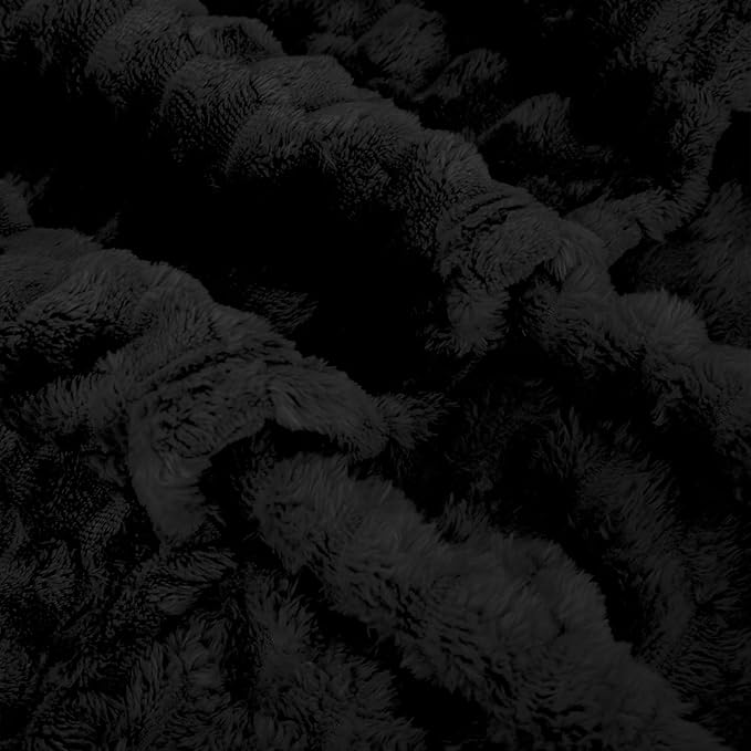 Puncuntex Black Throw Blanket 50"×60" inches Fuzzy 3D Jacquard Decorative Flannel Fleece Super Soft Plush Cozy Blanket for Couch Sofa Chair Lightweight