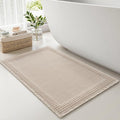 RESARE Waffle Bath Mat for Bathroom, Super Absorbent Bathroom Rugs Non Slip Machine Washable, Ultra Soft Quick Dry Boho Bath Rugs with Tassels for Floor, Upgraded Bordered Design, 24"x36" Pale Beige