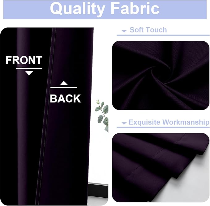 Simplebrand Ava BlackBerry Short 36 Inches Blackout Curtain 2 Panels Set, Half Window Rod Pocket Privacy Curtain Tiers for Kitchen, Curtains Blackout for Bathroom Shades, W40 x L36 Inch, BlackBerry