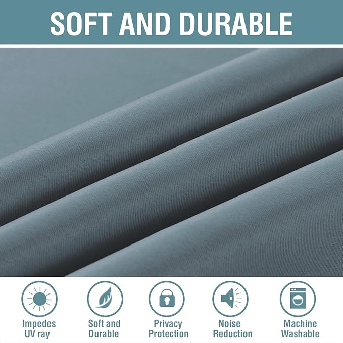 H.VERSAILTEX Blackout Curtain for Living Room Small Window Kitchen Blackout Curtains 45 inch Length Energy Saving Solid Grommet Blackout Drape, One Panel Stone Blue, 52" W x 45" L