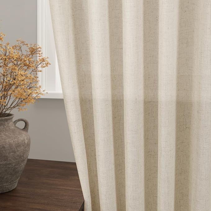 Nanspring Beige Semi Sheer Linen Curtains 72 inch Length for Living Room Back Tab Rod Pocket Modern Farmhouse Coastal Decor Beige Cotton Textured Gauze Curtains for Dining Room Office 38x72