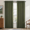 Green Blackout Curtains 95 Inches Long 2 Panels Set Room Darkening Vintage Farmhouse Country Linen Curtain Drapes for Bedroom Heavy Duty Thick Soundproof Viral Pleated Drapes(W52 x L95 Olive)