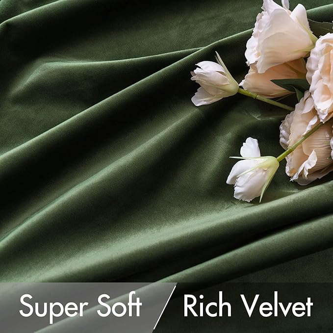 MIULEE Velvet Curtains 105 inches - Luxury Blackout Curtains for Bedroom Living Room Thermal Insulated Super Soft Window Drapes Rod Pocket & Back Tab, Olive Green, W52 x L105 inches, 2 Panels