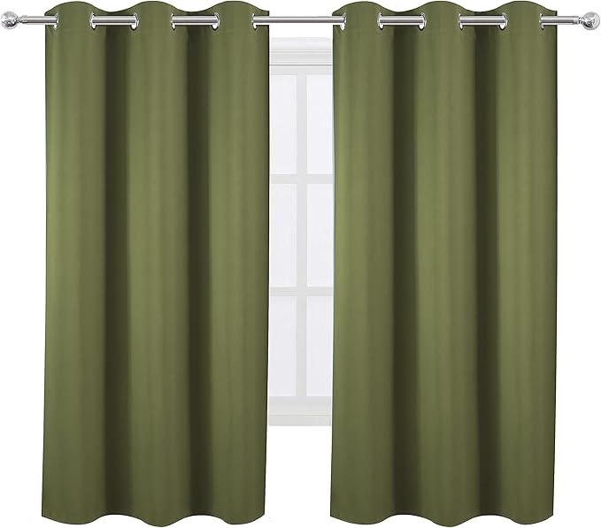 LEMOMO Olive Green Thermal Blackout Curtains/38 x 63 Inch/Set of 2 Panels Room Darkening Curtains for Bedroom