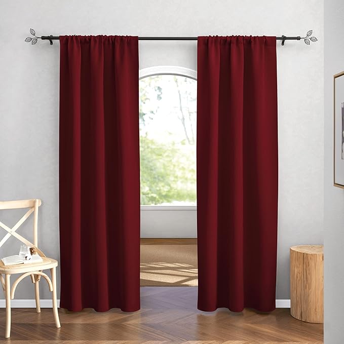 RYB HOME Blackout Curtains for Bedroom 84 inches Long 2 Panels Set, Privacy Thermal Insultaed Sunlignt Heat Blocking Drapes for Nursery Rental Room, Width 42 by Length 84, Burgundy Red