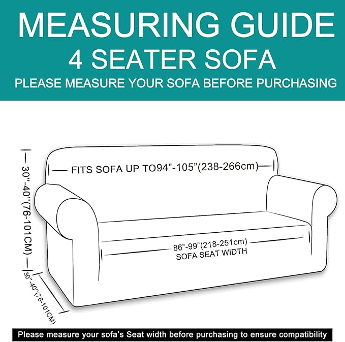 U-NICE HOME 4 Seater Stretch Couch Cover Sofa Cover Washable Sofa Slipcover Furniture Protector for 3 Cushion Couch Sofa Pet Friendly, Ivory White
