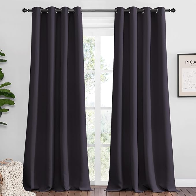 NICETOWN Greyish Purple Blackout Curtains 90 inches Length for Living Room, 2 Panels, 55" Wide, Thermal Insulated Long Drapes for Large Window