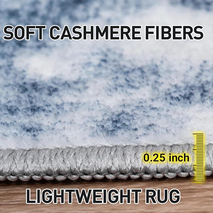 9x12 Area Rugs Washable Rug: Modern Abstract Living Room Rug Soft Anti-Skid Thin Carpet Indoor Floor Non-Shedding Carpets for Bedroom Dining Room Farmhouse Nursery Home Office Blue White